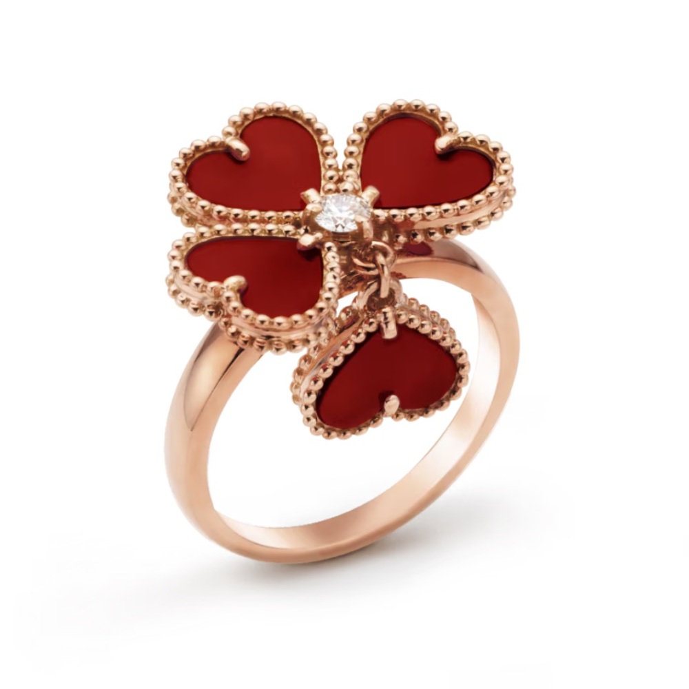 Elegant Gold and Red Clover Ring